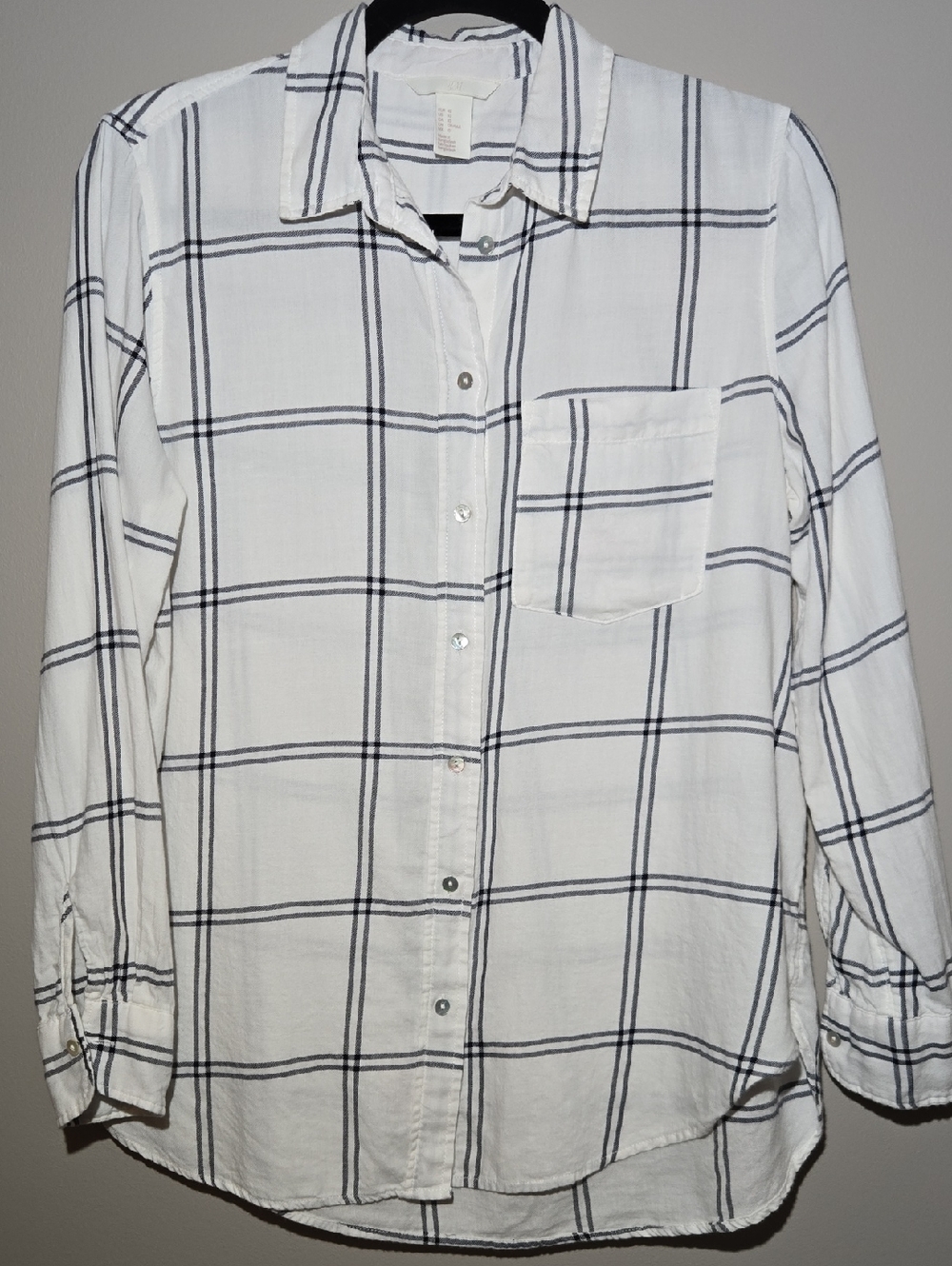 H&M White Shirt with Navy Windowpane Plaid